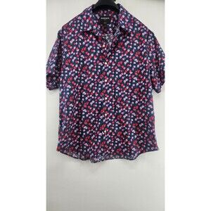 BONOBOS Men's XL Short Standard Fit Stretch Blue Floral Short Sleeve Shirt